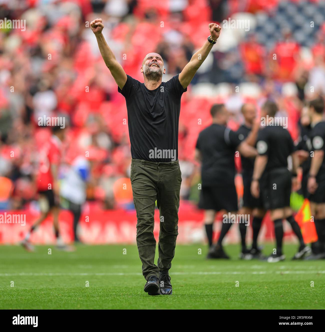 Londres, Royaume-Uni. 03rd juin 2023. 03 juin 2023 - Manchester City / Manchester United - Emirates FA Cup final - Wembley Stadium. La PEP Guardiola de Manchester City célèbre la victoire de la finale de la coupe FA 2023. Crédit photo : Mark pain / Alamy Live News Banque D'Images