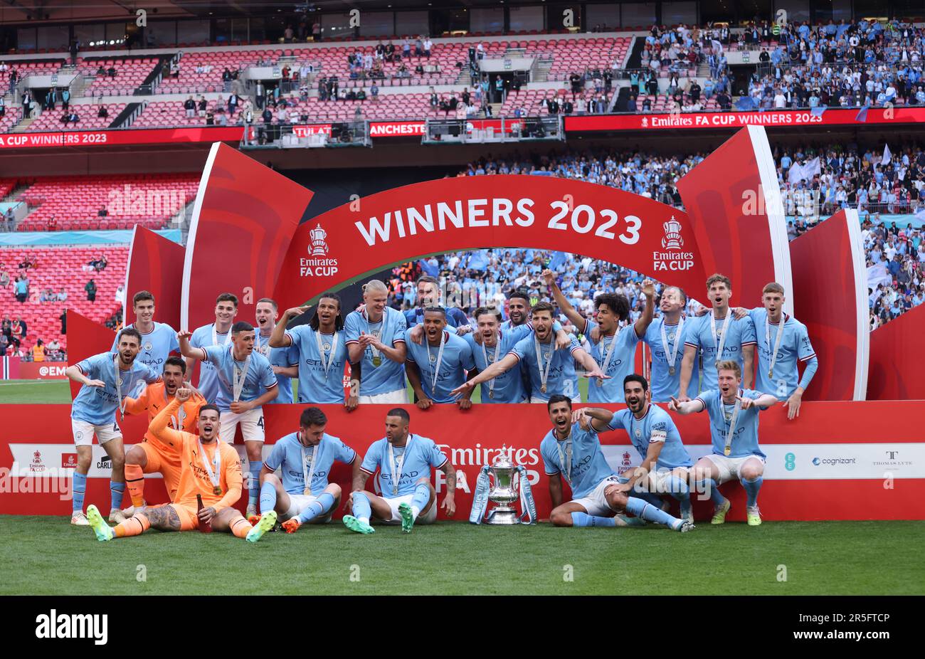 Londres, Royaume-Uni. 03rd juin 2023. Man City célèbre la victoire lors du match final de la coupe Emirates FA Manchester City contre Manchester United au stade Wembley, Londres, Royaume-Uni, le 3rd juin 2023. Crédit : Paul Marriott/Alay Live News Banque D'Images