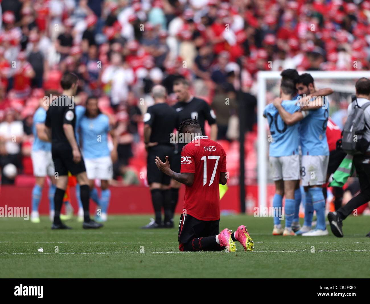 Londres, Royaume-Uni. 03rd juin 2023. Fred (MU) à genoux lors du dernier coup de sifflet lors du match final de la coupe Emirates FA Manchester City / Manchester United au stade Wembley, Londres, Royaume-Uni, le 3rd juin 2023. Crédit : Paul Marriott/Alay Live News Banque D'Images