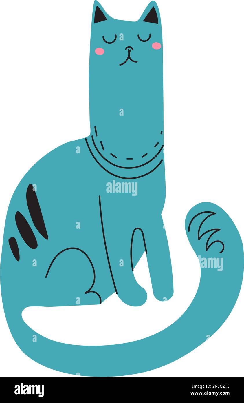 Un beau chat fier est assis. Affiche élégante dessinée à la main par un chat. Illustrations vectorielles pour imprimés, textiles, tee-shirts, cartes, autocollants, affiches, arrière-plans Illustration de Vecteur