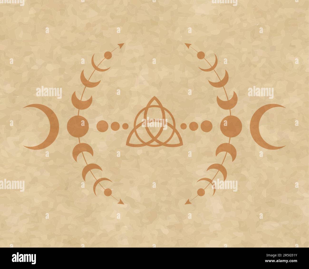 Mystiques phases de la Lune cadre de Wicca. Triquetra géométrie sacrée. Logo, symbole de la triple déesse Wiccan, cercle d'énergie, vecteur de style boho rétro isolé Illustration de Vecteur