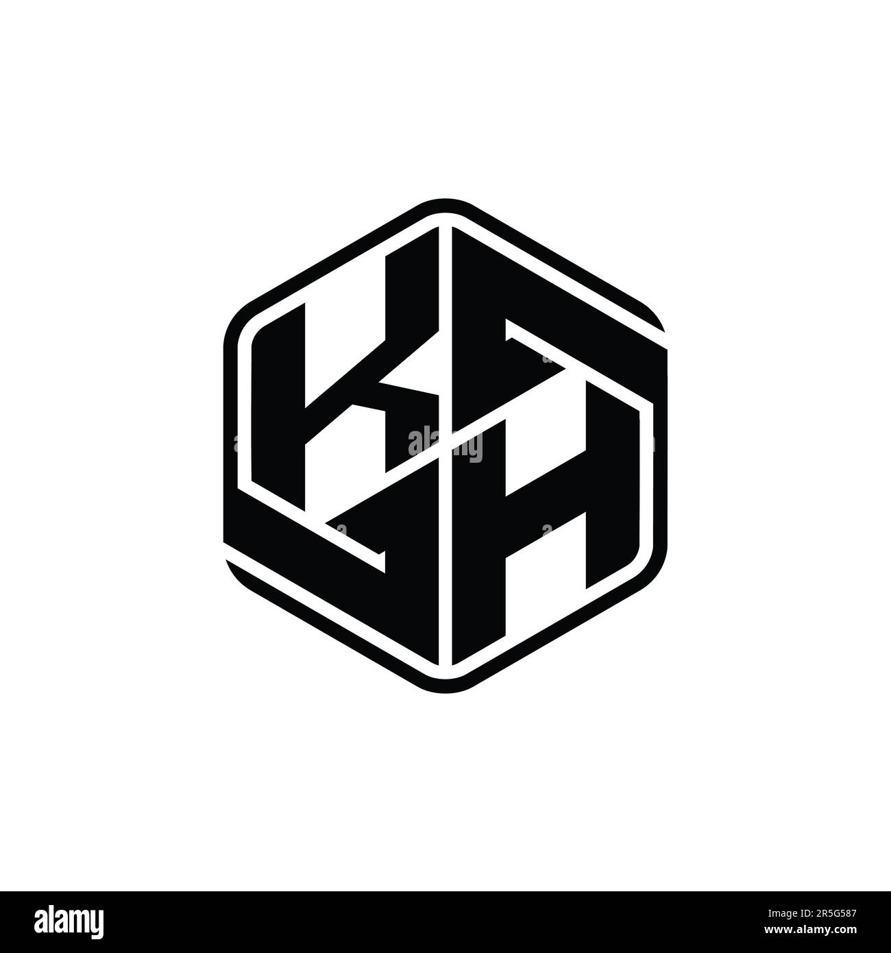 KH lettre logo monogramme forme hexagonale avec ornement abstrait contour isolé modèle de conception Banque D'Images