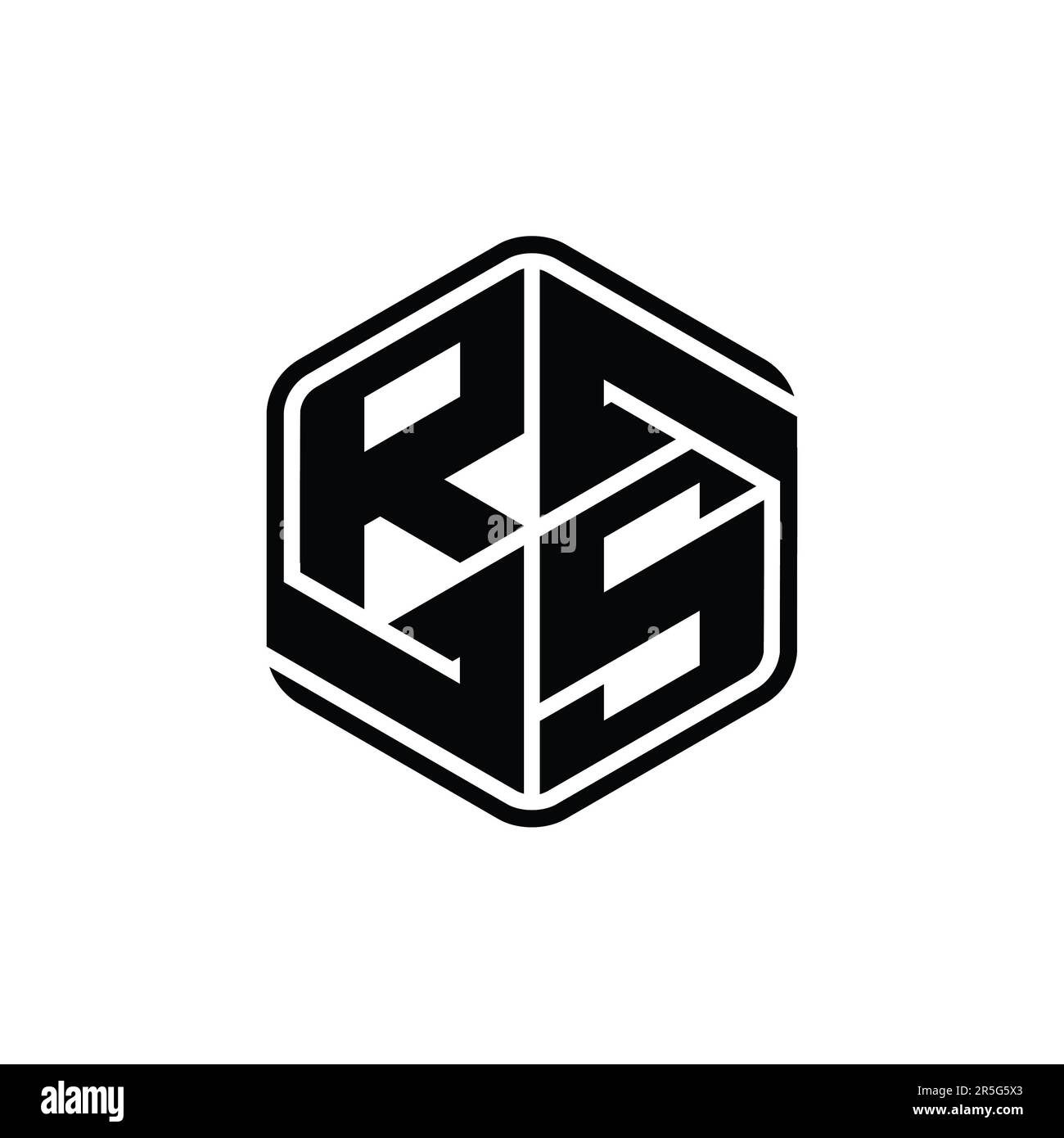 Logo lettre RS monogramme forme hexagonale avec ornement abstrait contour isolé modèle de conception Banque D'Images