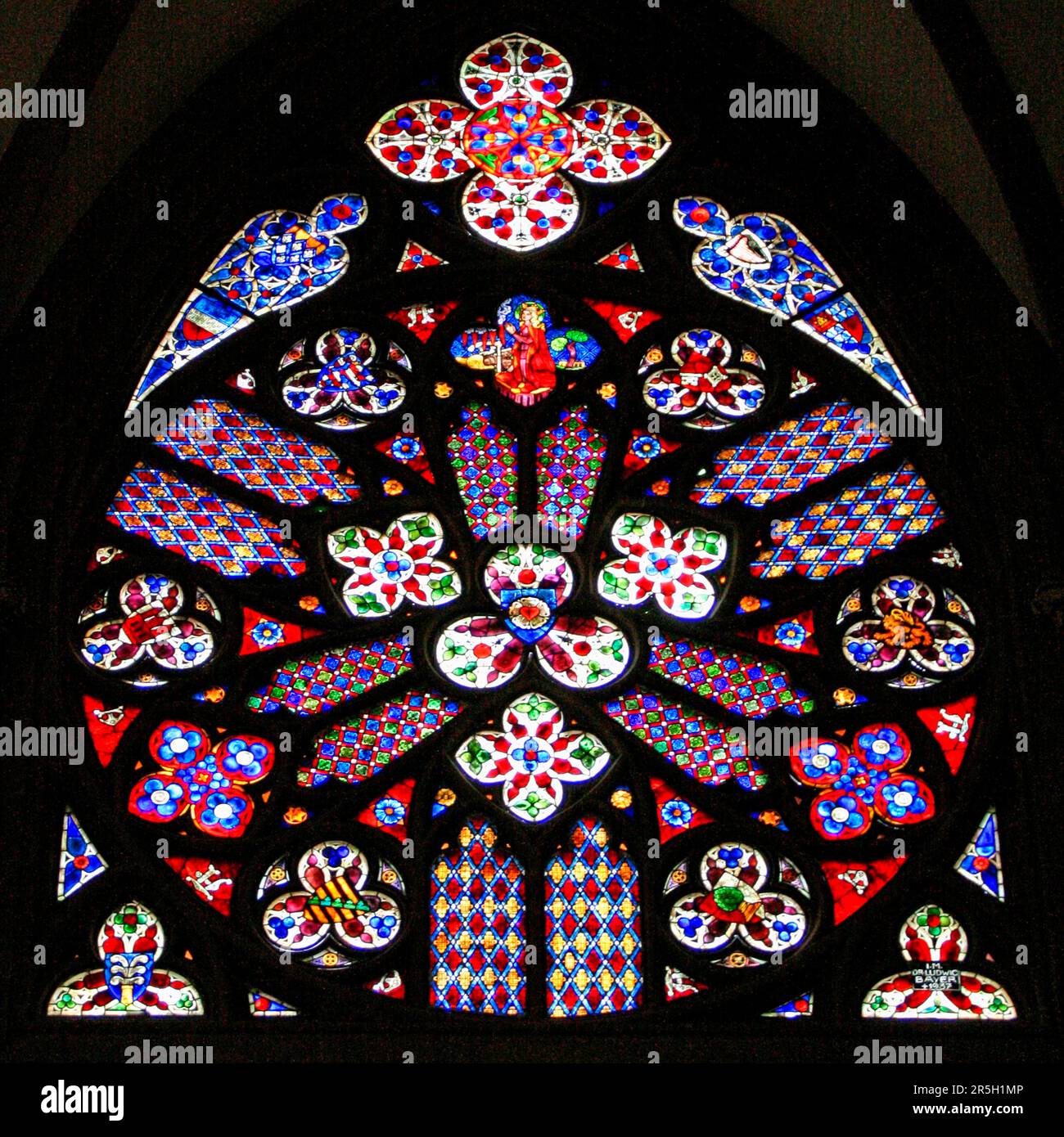 Fenêtre de l'église, Katharinenkirche, Oppenheim, Rhénanie-Palatinat, vitrail, Allemagne Banque D'Images