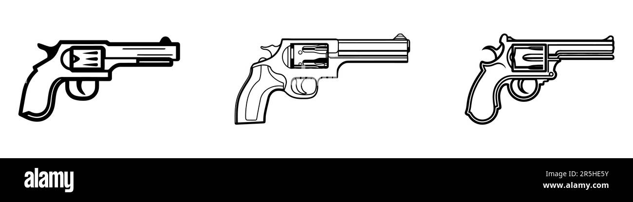 Ensemble de silhouettes de pistolets. Revolver sur fond blanc. Icône vectorielle, logo Illustration de Vecteur