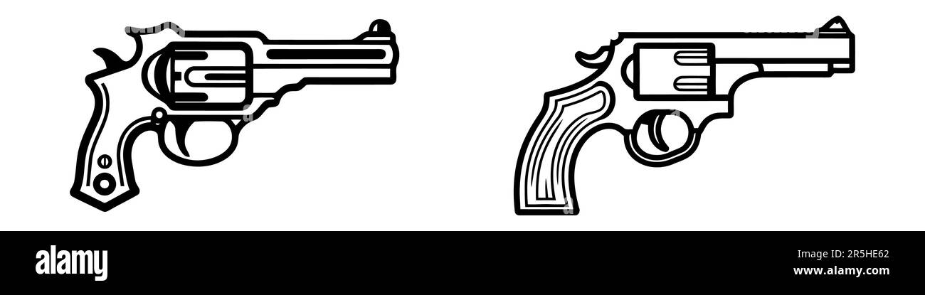 Ensemble de silhouettes de pistolets. Revolver sur fond blanc. Icône vectorielle, logo Illustration de Vecteur