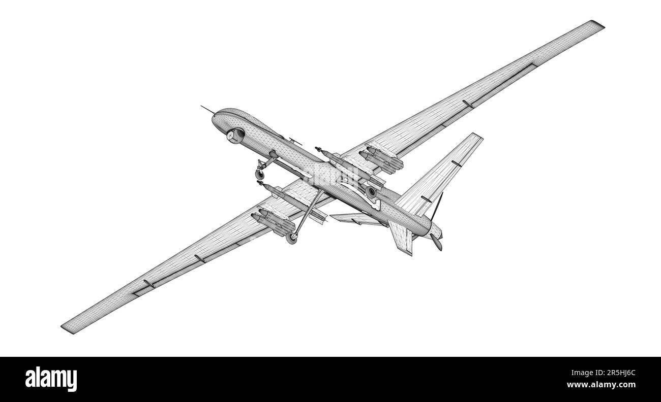 Les lignes noires combattent les éléments filaires de drones isolés sur fond blanc. Vue de dessous. 3D. Illustration vectorielle. Illustration de Vecteur