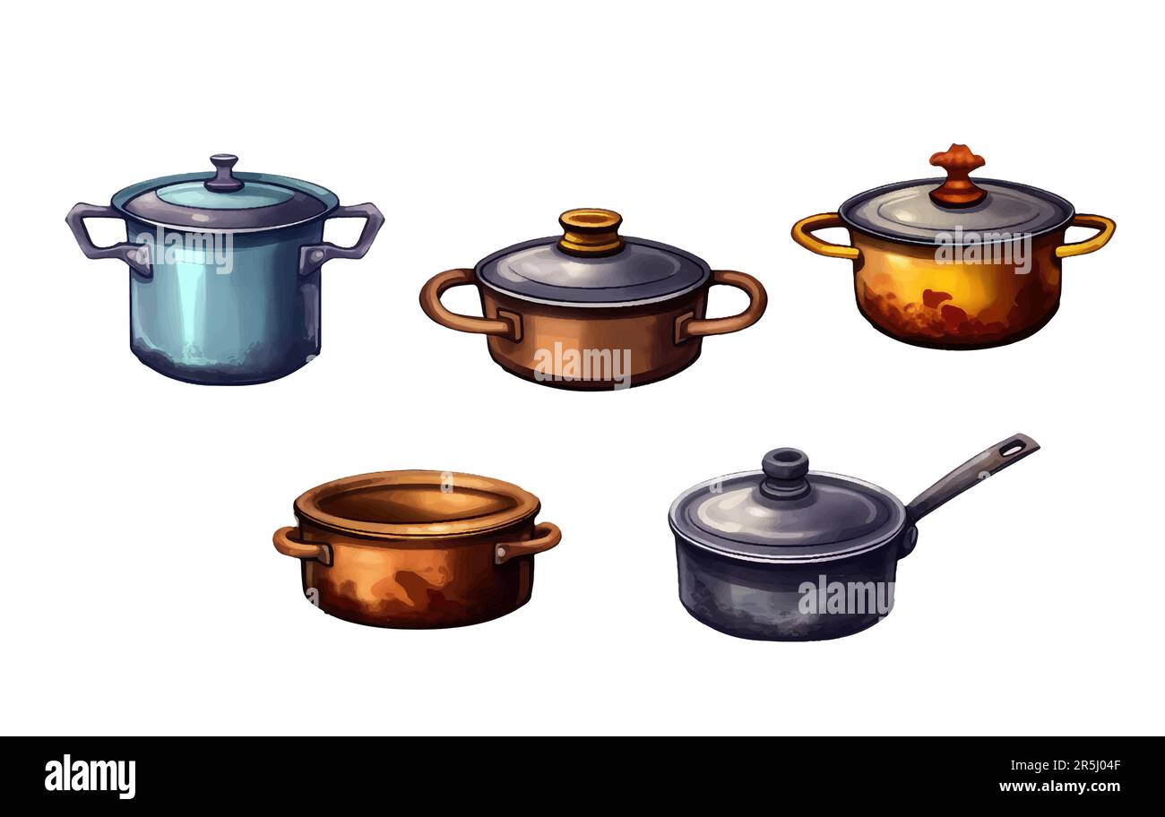 définir l'illustration vectorielle de la cuisson du poêle et de la casserole isolée sur fond blanc Illustration de Vecteur