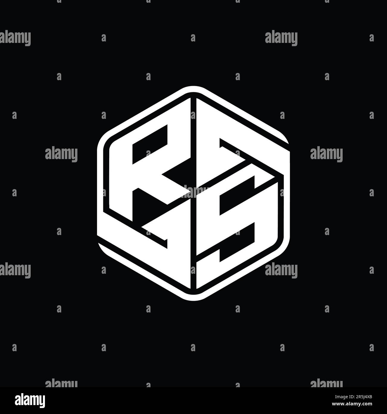 Logo lettre RS monogramme forme hexagonale avec ornement abstrait contour isolé modèle de conception Banque D'Images