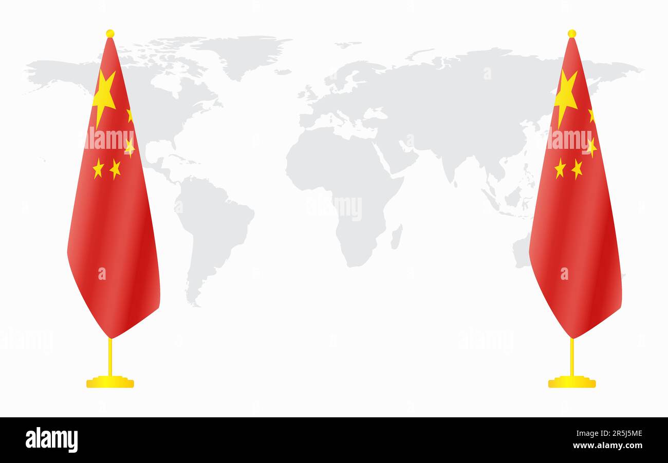 Chine et Chine drapeaux pour une réunion officielle sur fond de carte du monde. Illustration de Vecteur