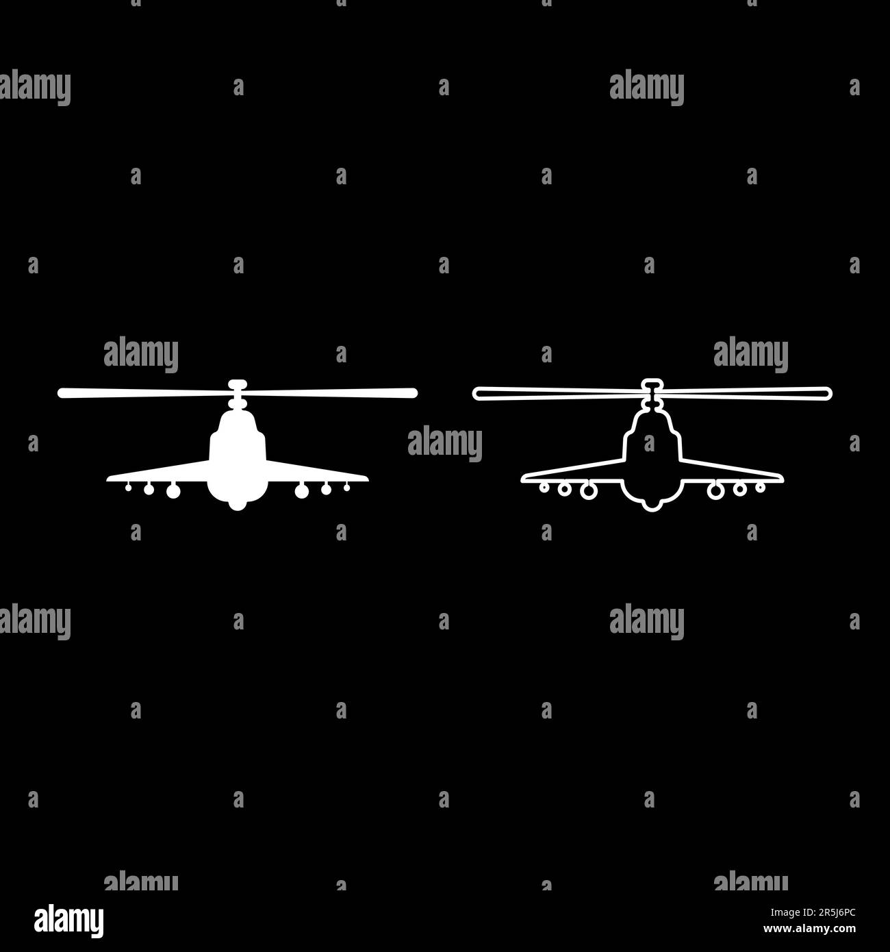 Combat hélicoptère attaque militaire concept vue avant ensemble icône blanc couleur vecteur illustration image remplissage simple contour ligne mince plate Illustration de Vecteur