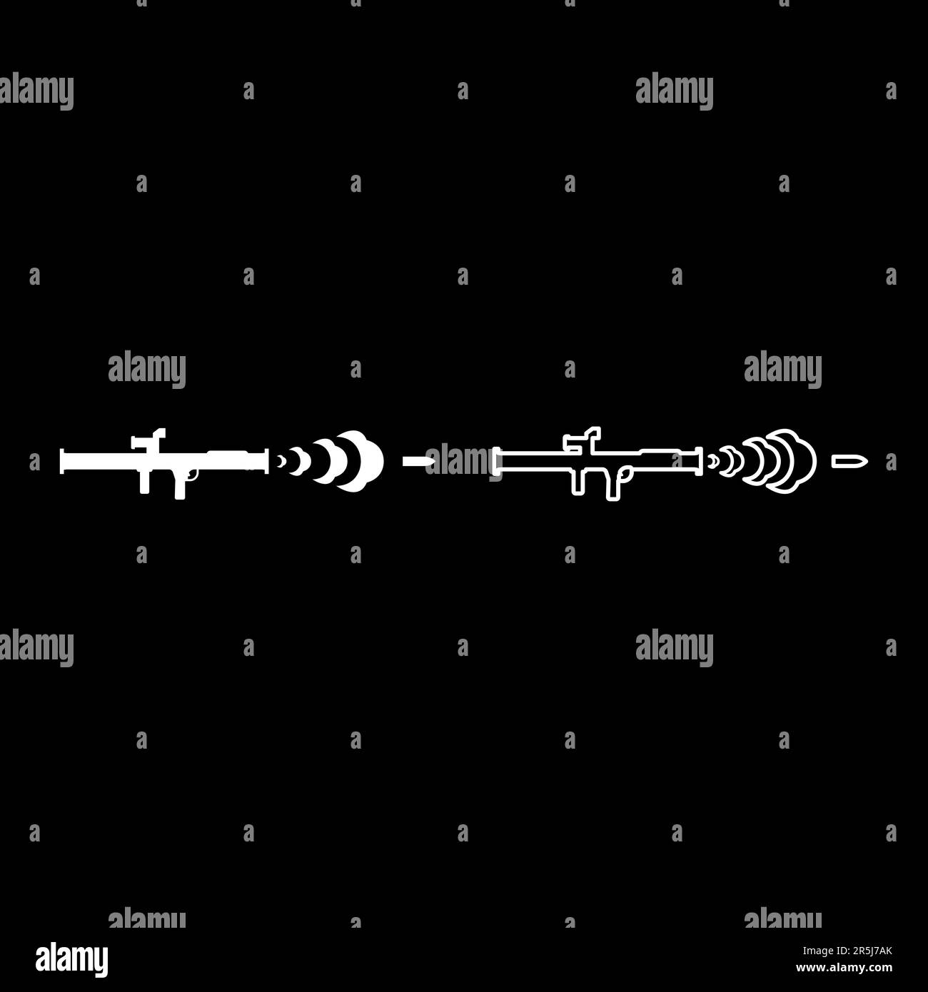 Prise de vue du bazouka anti-réservoir ensemble icône couleur blanche vecteur illustration image simple remplissage Uni contour ligne mince plat style Illustration de Vecteur