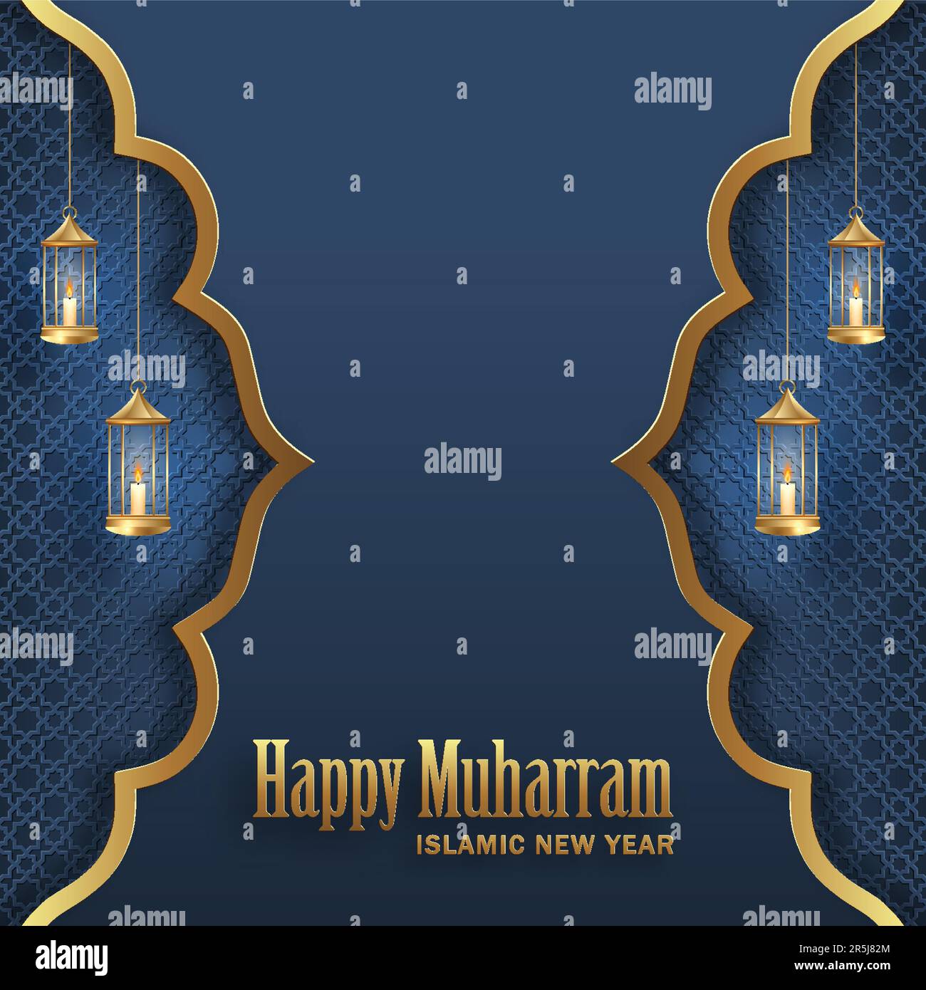 Happy Muharram, le nouvel an islamique, nouveau motif de l'année Hijri avec motif or sur fond de couleur Illustration de Vecteur