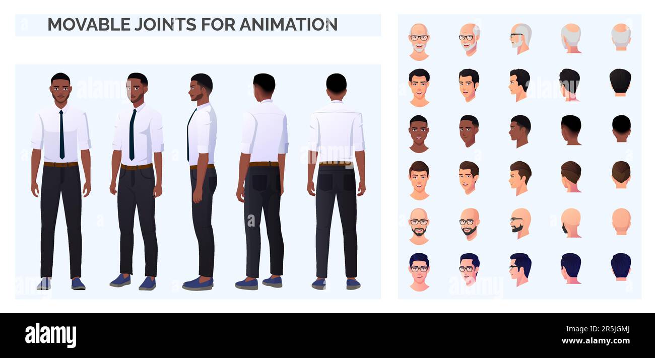 Business Man Character Creation Pack avec homme portant une chemise et un pantalon formels, diverses origines ethniques et courses Illustration de Vecteur