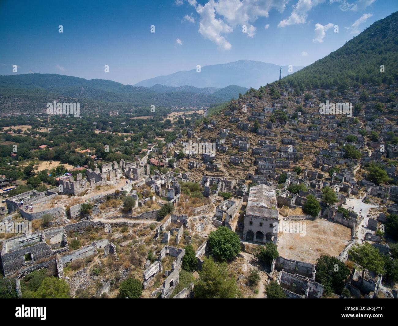 Vue aérienne de la ville antique de Kayakoy Banque D'Images