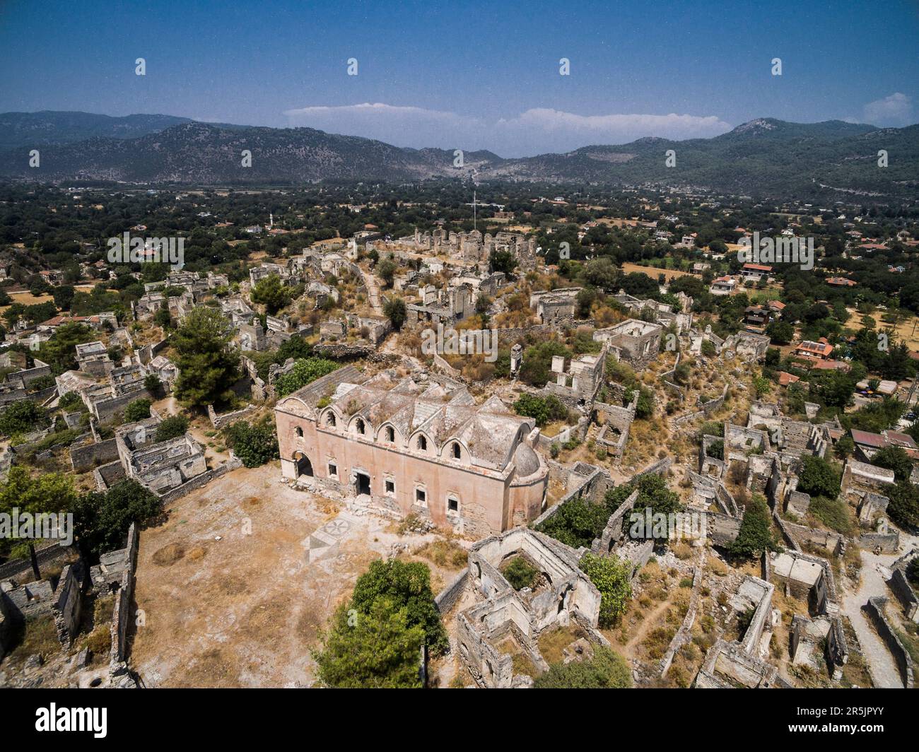 Vue aérienne de la ville antique de Kayakoy Banque D'Images