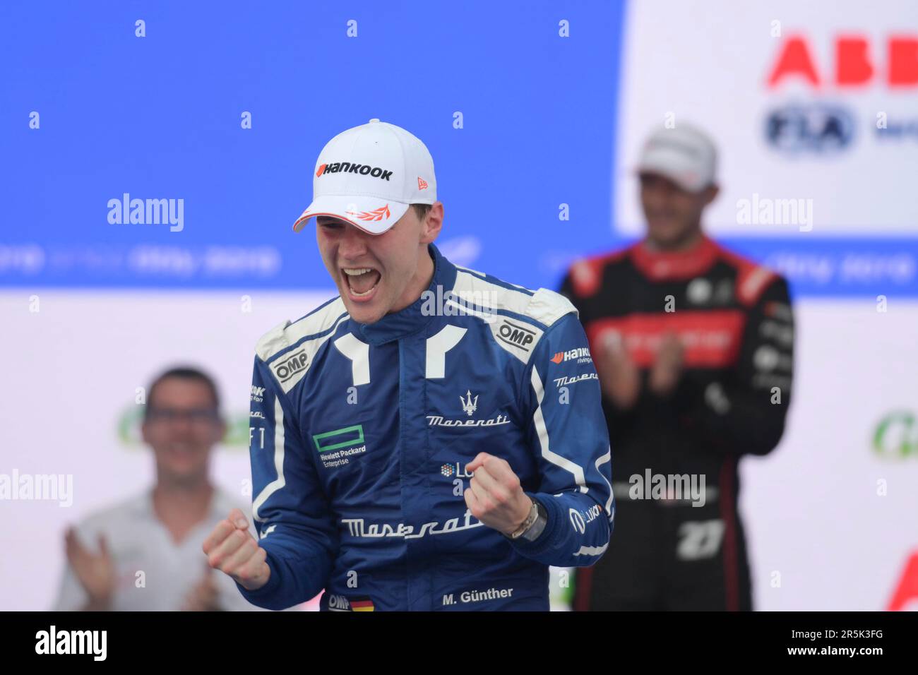 Jakarta, Indonésie. 4th juin 2023. Maximilien Gunther d'Allemagne, de Maserati MSG Racing, célèbre la victoire du championnat ABB de Formule-E DE JAKARTA E-Prix Round 11 à Jakarta, Indonésie, 4 juin 2023. Credit: Zulkarnain/Xinhua/Alamy Live News Banque D'Images