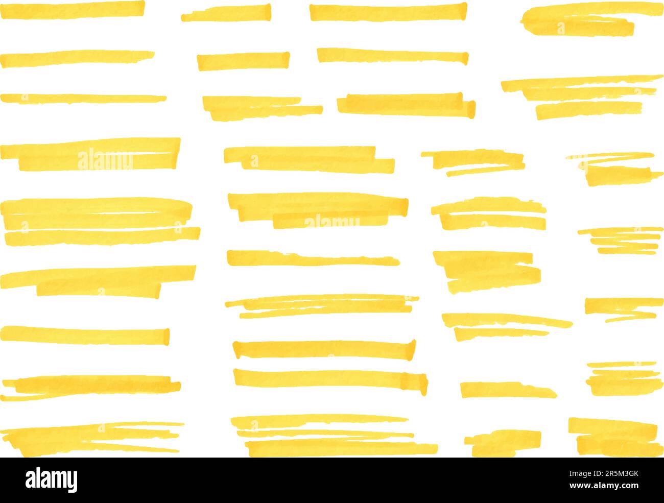 Lignes de repère surlignées en jaune, traits d'acide de surligneur. Forme de soulignement ou ligne de plume pour le texte, marqueurs permanents griffés vecteur néotérique Illustration de Vecteur
