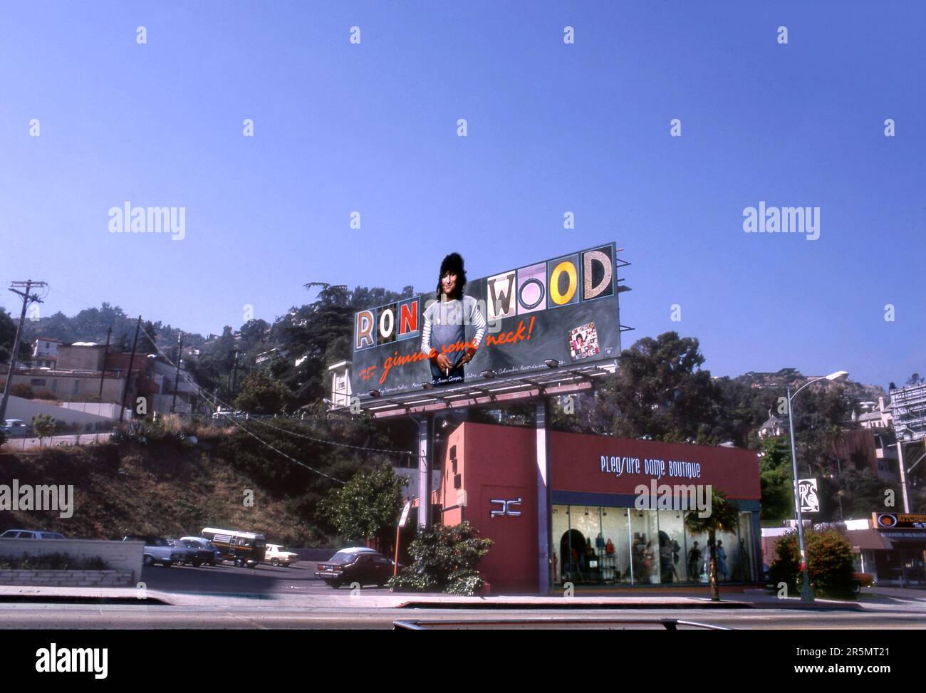 Panneau d'affichage de Ron Wood sur le Sunset Strip au-dessus de la boutique Pleasure Dome à West Hollywood, Californie Banque D'Images