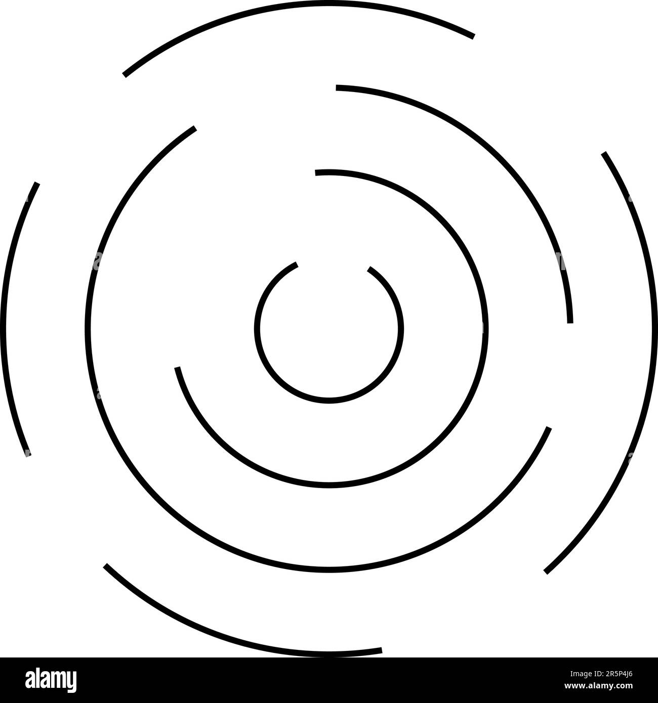 Icône d'ondulation circulaire. Cercles concentriques avec lignes rompues. Vortex, onde du sondeur, onde sonore, onde solaire, signaux de signal isolés sur fond blanc Illustration de Vecteur