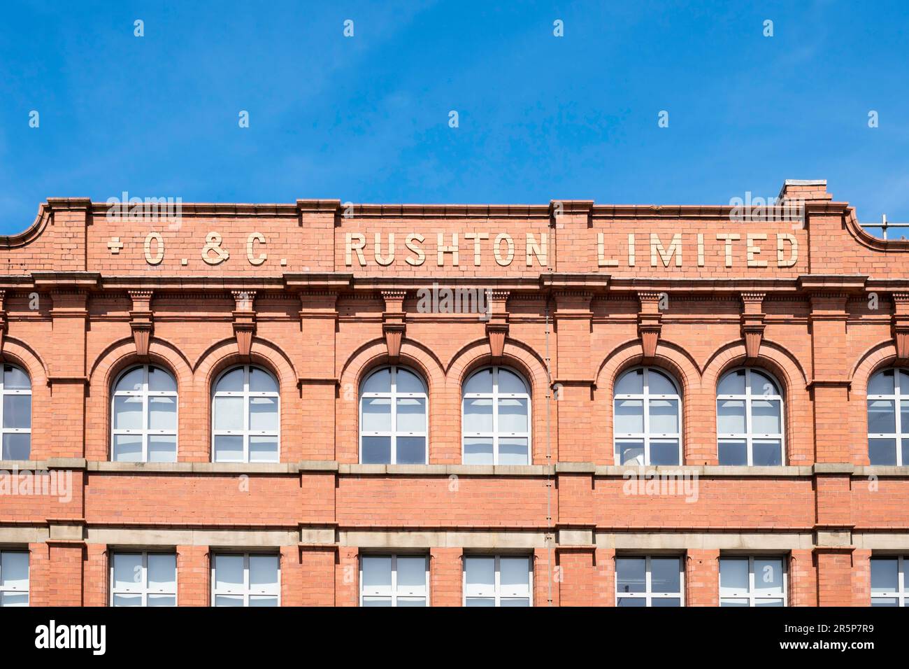 Vue détaillée de l'ancien entrepôt de O & G Rushton Limited à Wigan, Greater Manchester, Angleterre, Royaume-Uni Banque D'Images