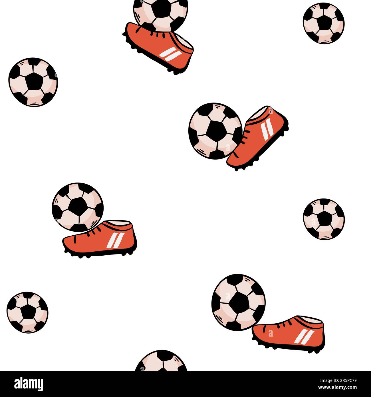 Motif sans couture avec ballons de football sur un terrain vert. Ballons de football dessinés à la main et terrain de football rayé. Illustration vectorielle pour la conception de Illustration de Vecteur