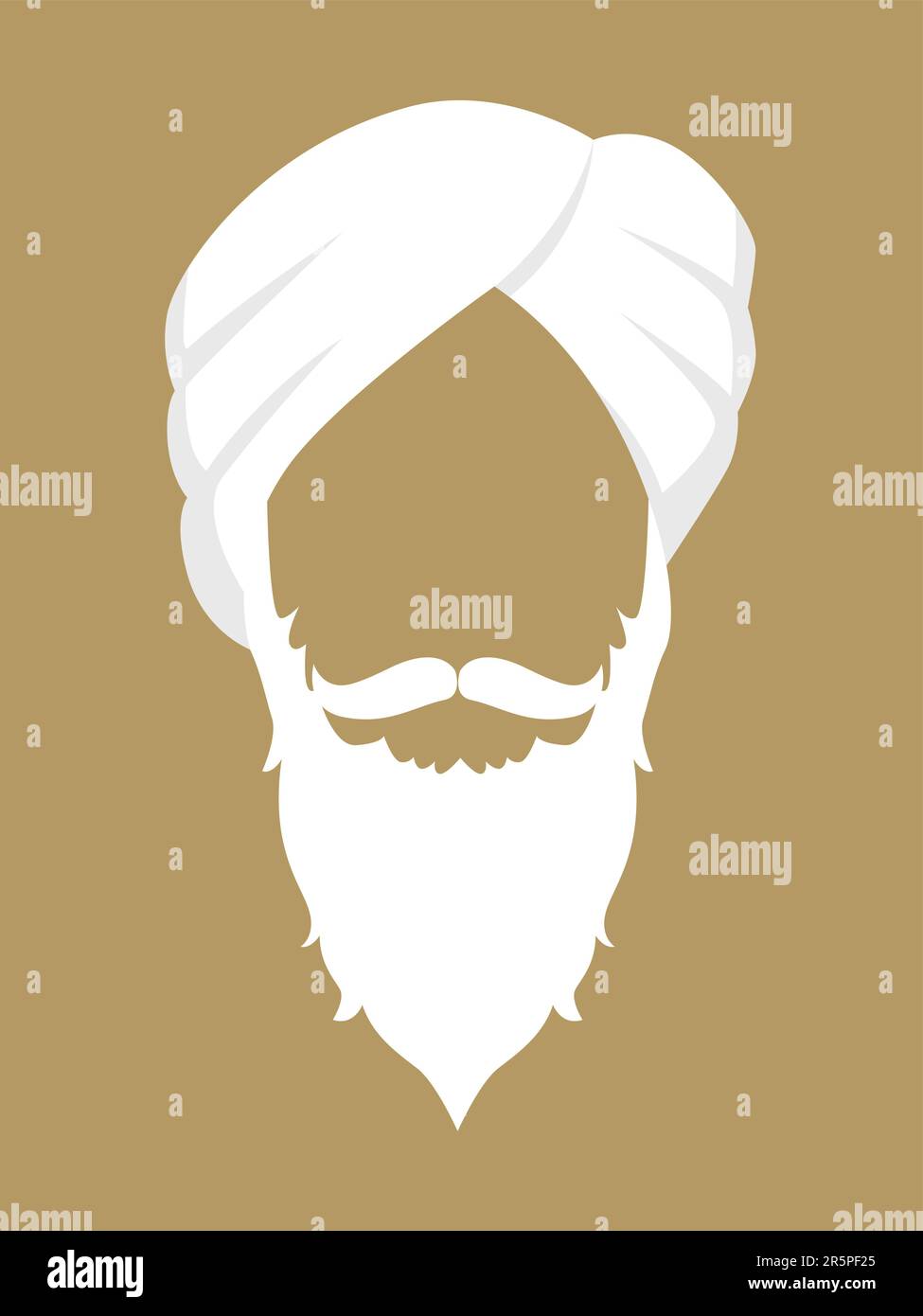 Symbole du visage d'un vieil homme avec barbe et moustache portant un turban Illustration de Vecteur