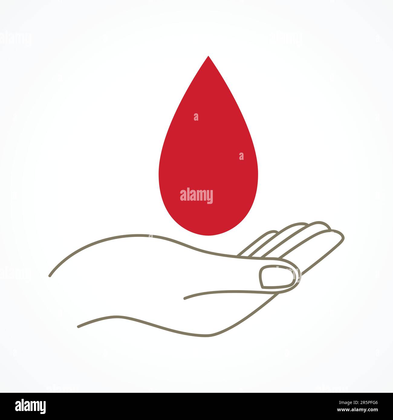 Graphique simple d'une main avec symbole de goutte de sang. Soins, dons, donateurs, concept de charité Illustration de Vecteur