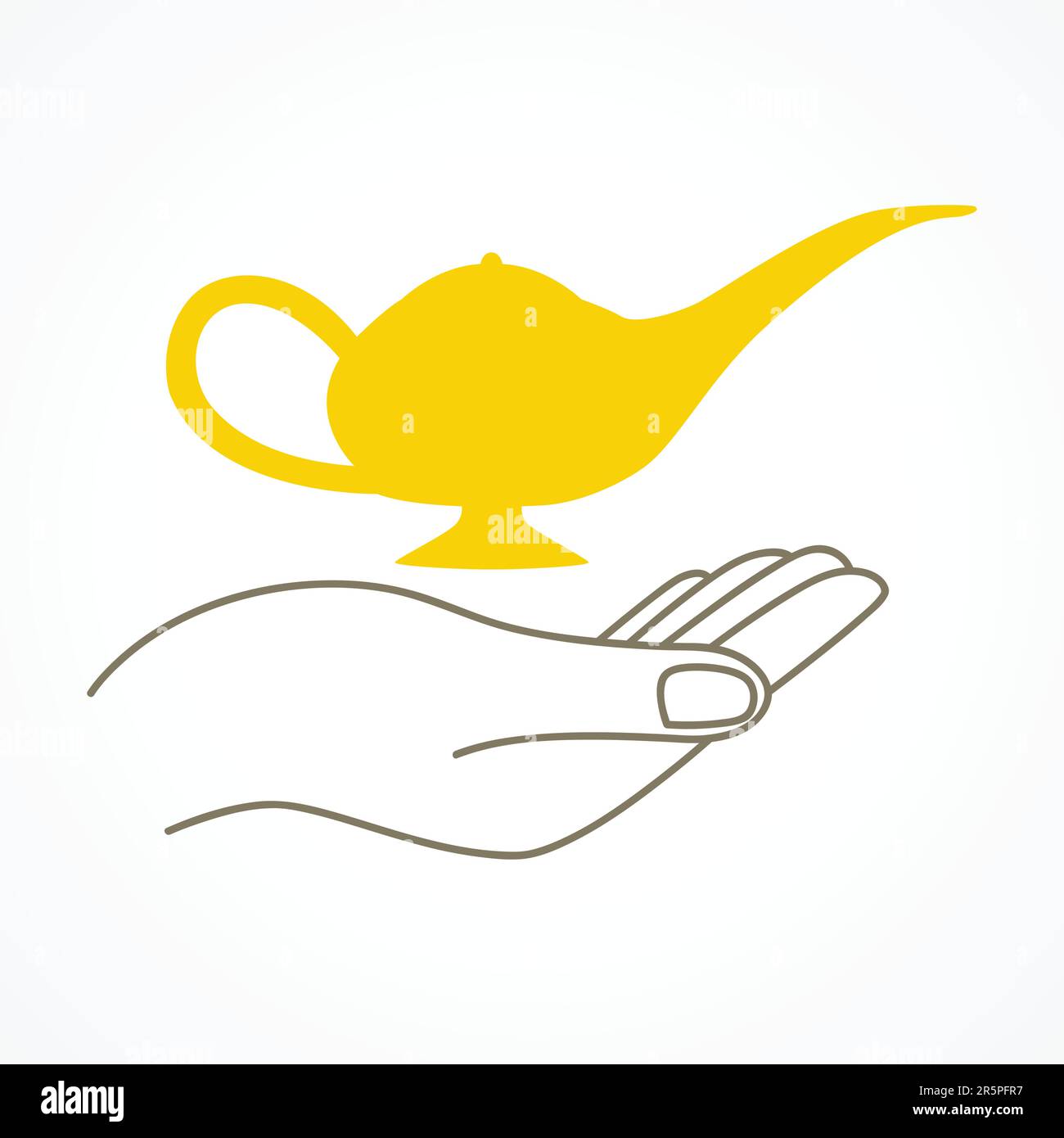 Graphique simple d'une main tenant une lampe magique, fortune, concept magique Illustration de Vecteur