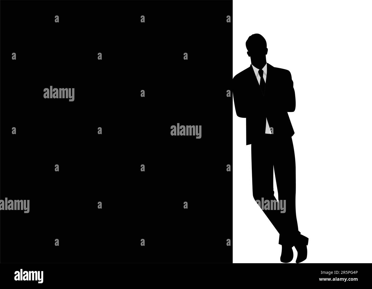 Silhouette d'un homme d'affaires se penchant sur un espace noir vide pour copie avec bras croisé Illustration de Vecteur