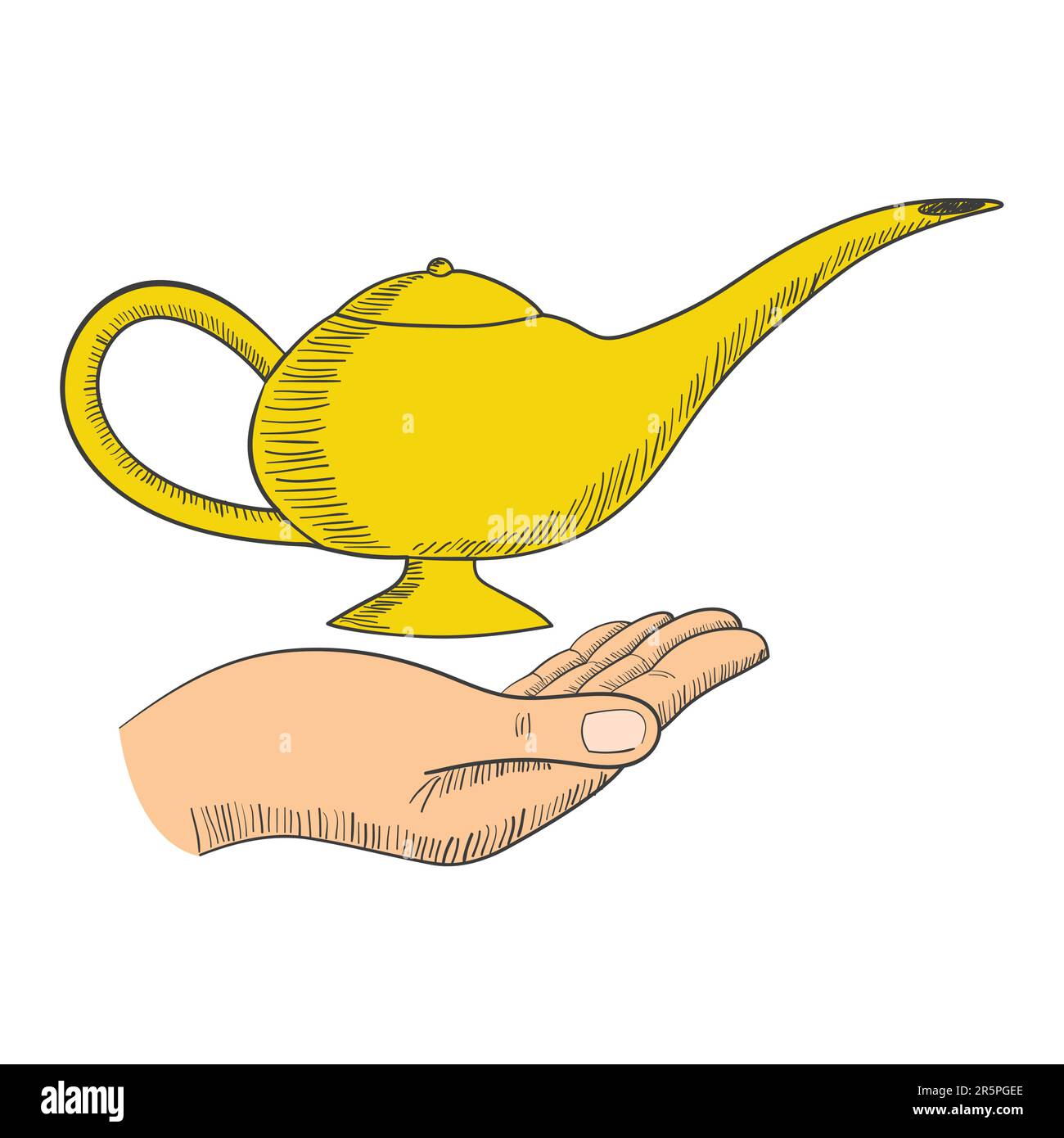 Graphique simple d'une main avec une lampe magique, fortune, concept magique Illustration de Vecteur