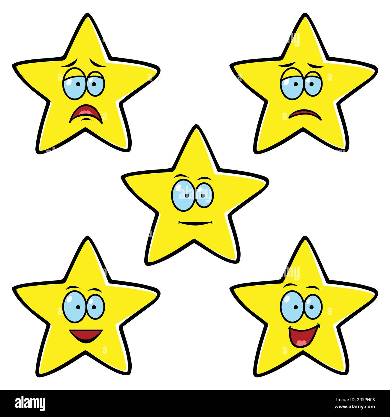 Illustration de dessin animé des étoiles avec une expression différente pour le niveau de satisfaction Illustration de Vecteur