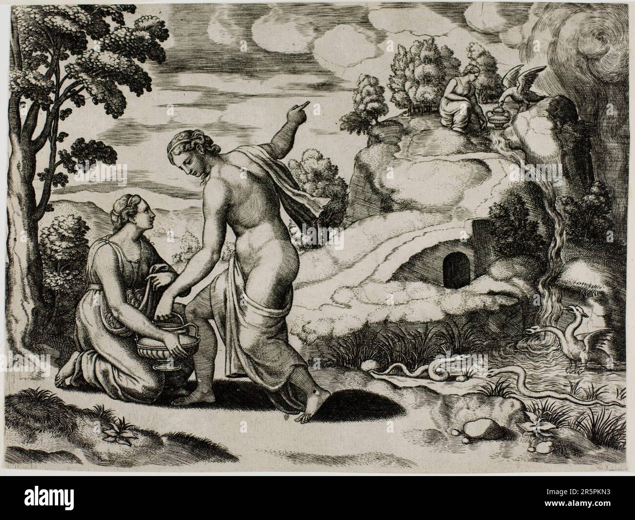 Vénus order psyché de chercher de l'eau à une fontaine gardée par Dragons Date: 1530/40 artiste: Banque D'Images