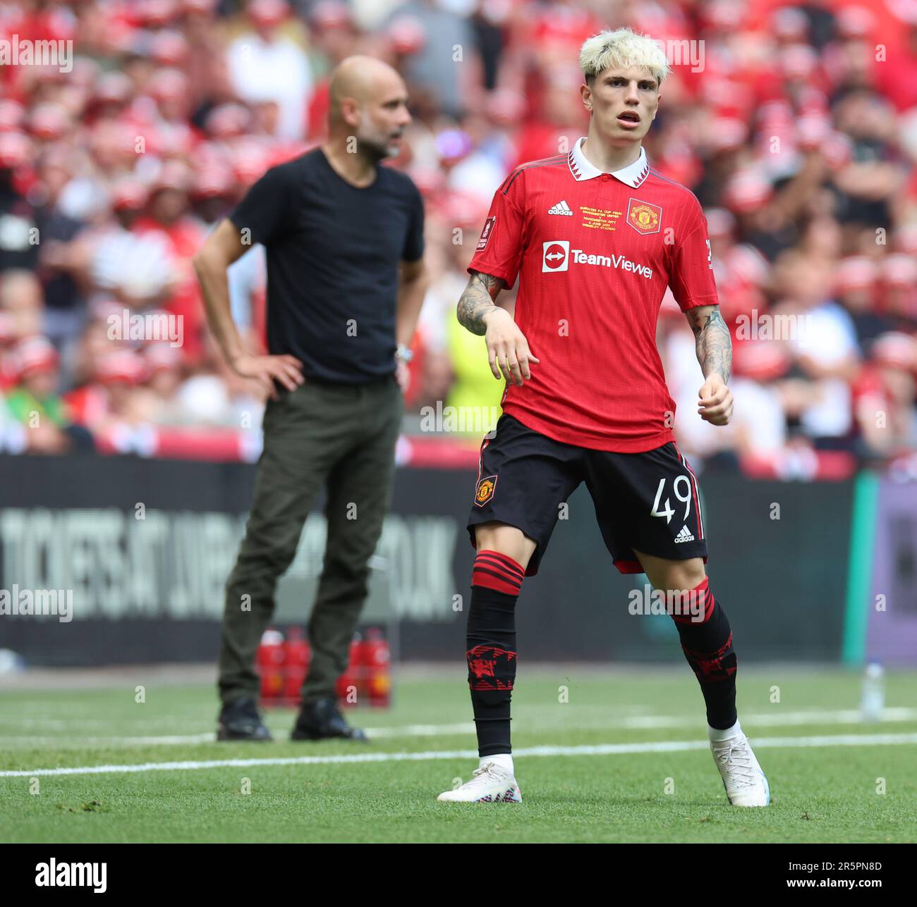 Alejandro Garnacho de Manchester United lors de la finale de la coupe Emirates FA entre Manchester City et Manchester United au stade Wembley, Londres o Banque D'Images