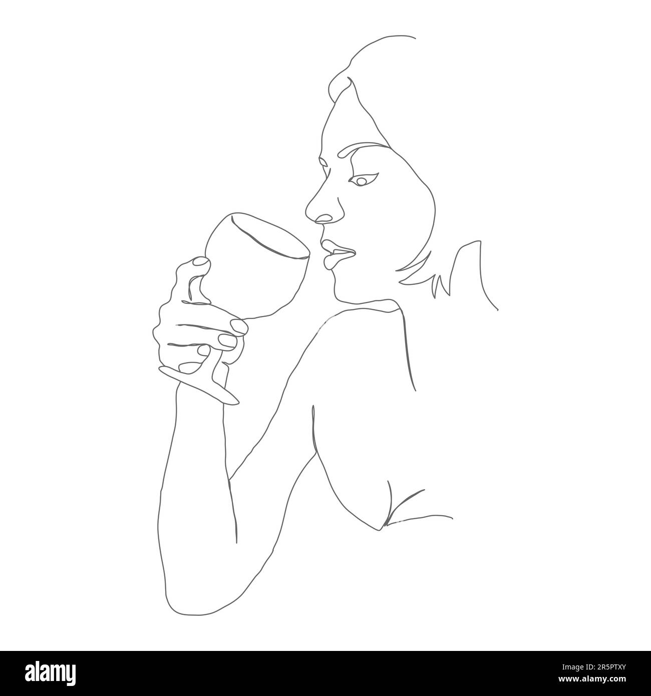 Portrait abstrait d'une femme avec un verre dans un style linéaire. Illustration pour le design, les affiches et les idées créatives Illustration de Vecteur