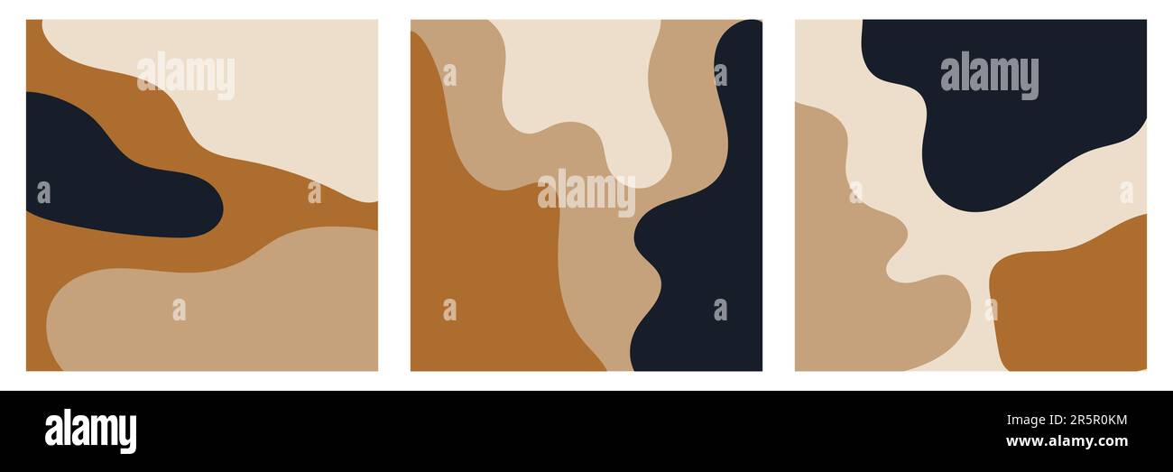Définissez des arrière-plans abstraits tendance avec des éléments organiques et des formes dynamiques. Modèle de publications de médias sociaux contemporains et esthétiques. Affiches carrées Illustration de Vecteur