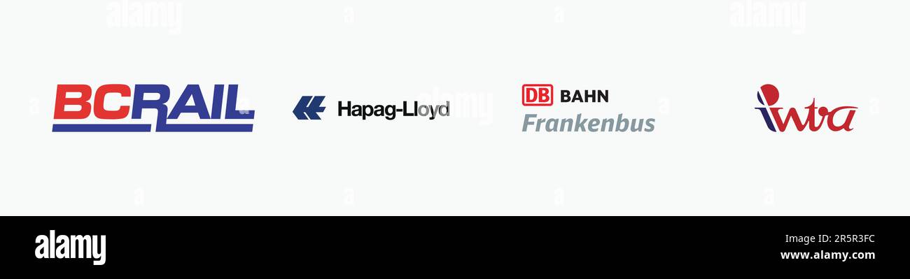 LOGO DB BAHN FRANKENBUS, logo HAPAG LLOYD, logo BC RAIL, LOGO INTRA AIRWAYS, logo vecteur éditorial sur papier blanc. Illustration de Vecteur