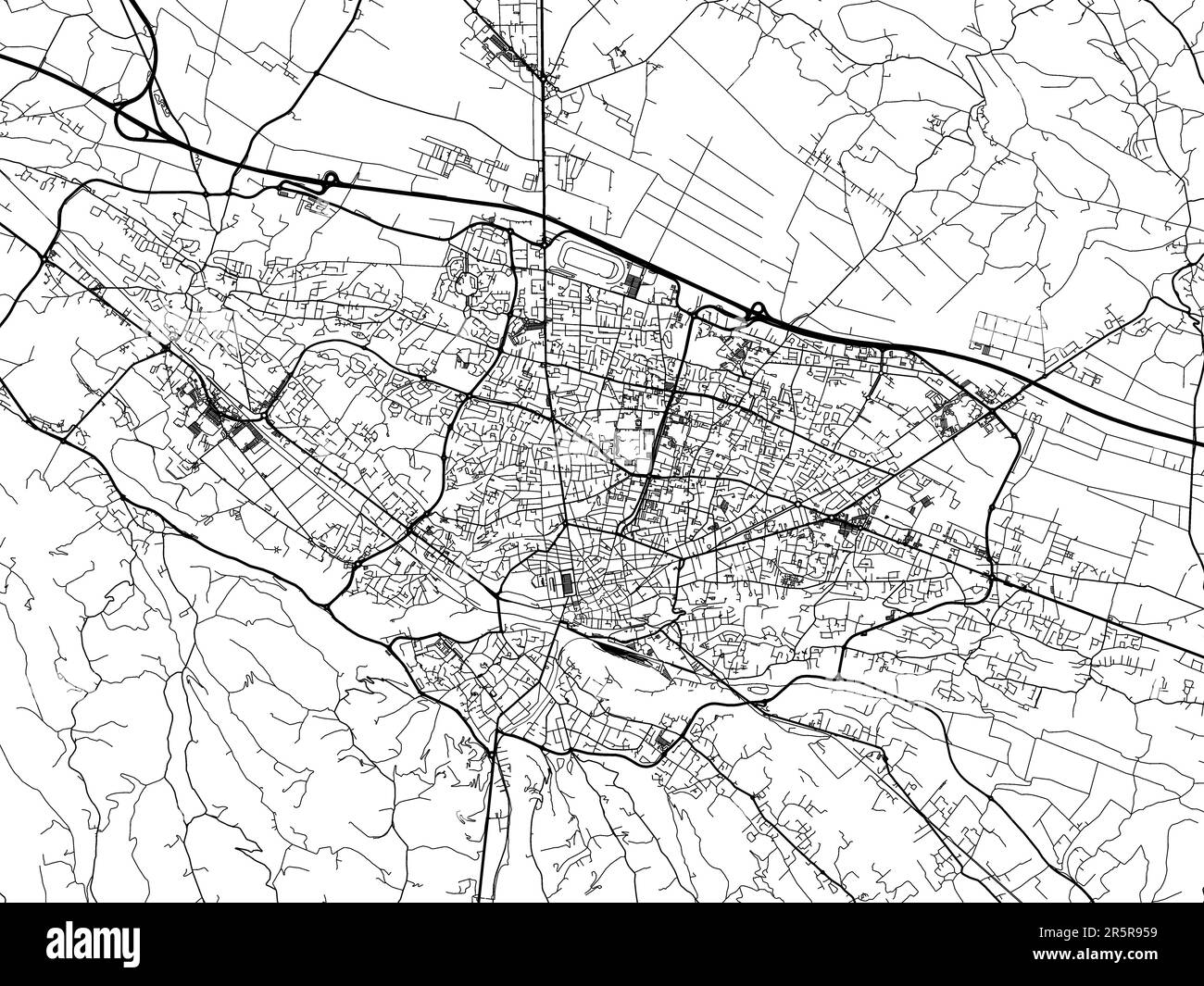 Carte routière de la ville de Pau en France sur fond blanc. Banque D'Images