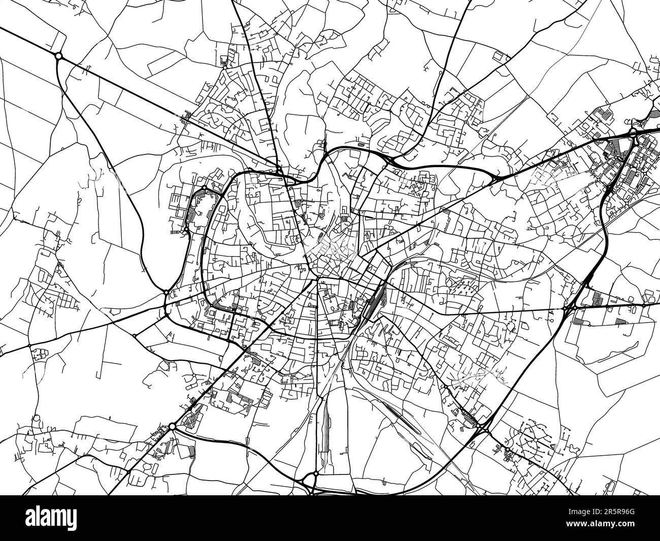 Carte routière de la ville de Niort en France sur fond blanc. Banque D'Images