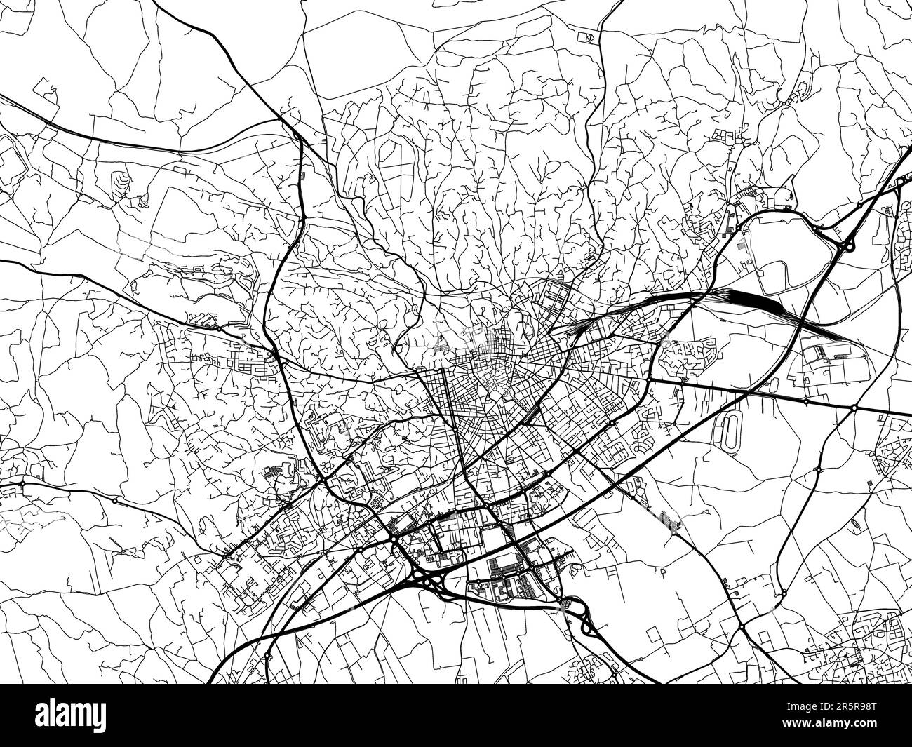 Carte routière de la ville de Nîmes en France sur fond blanc. Banque D'Images