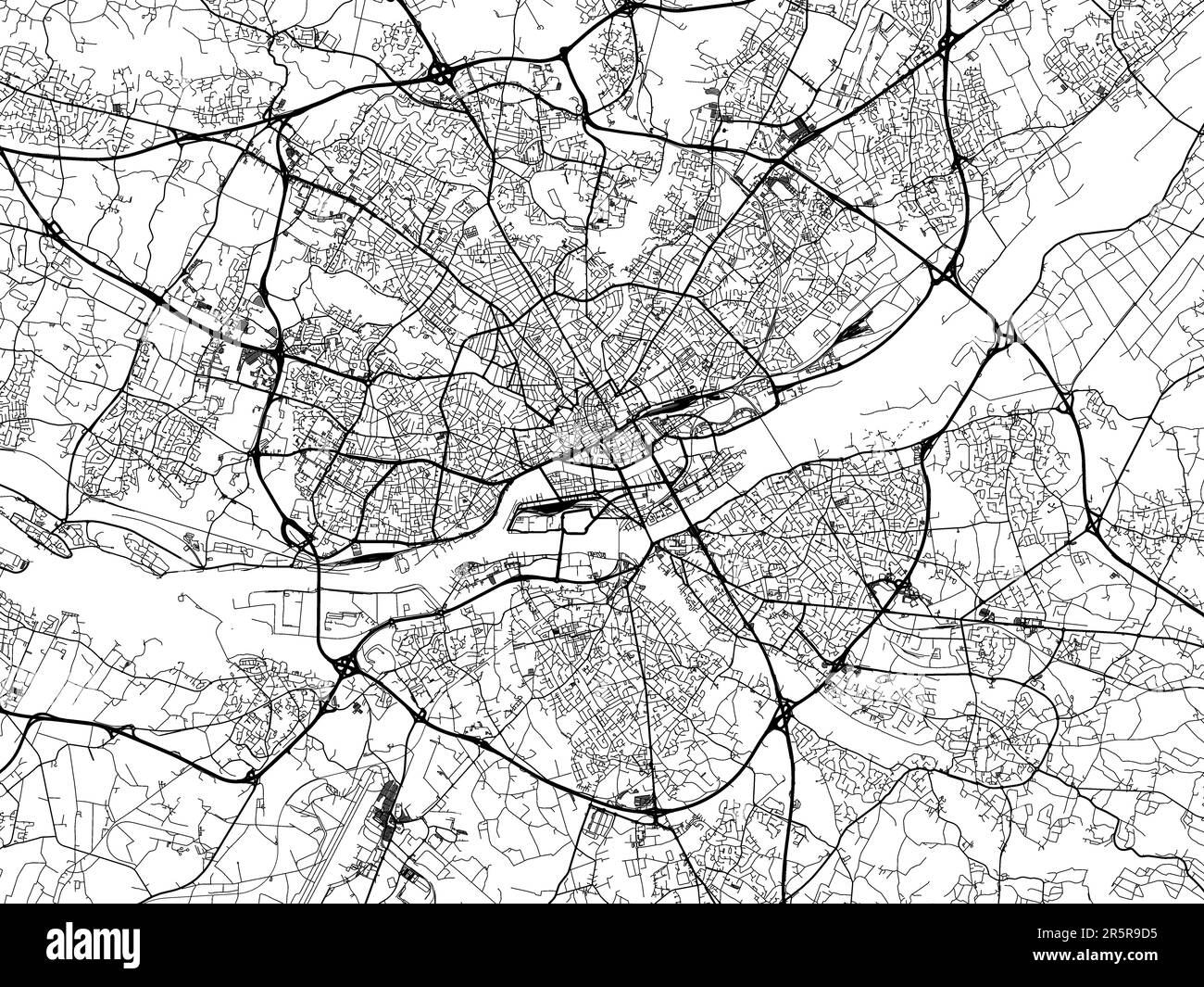 Carte routière de la ville de Nantes en France sur fond blanc. Banque D'Images