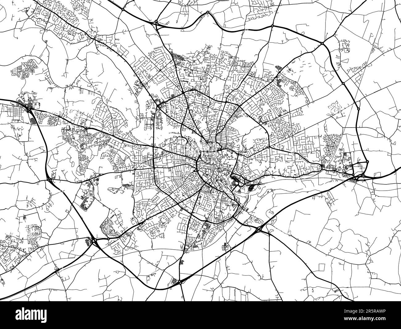 Carte routière de la ville de Norwich au Royaume-Uni sur fond blanc. Banque D'Images