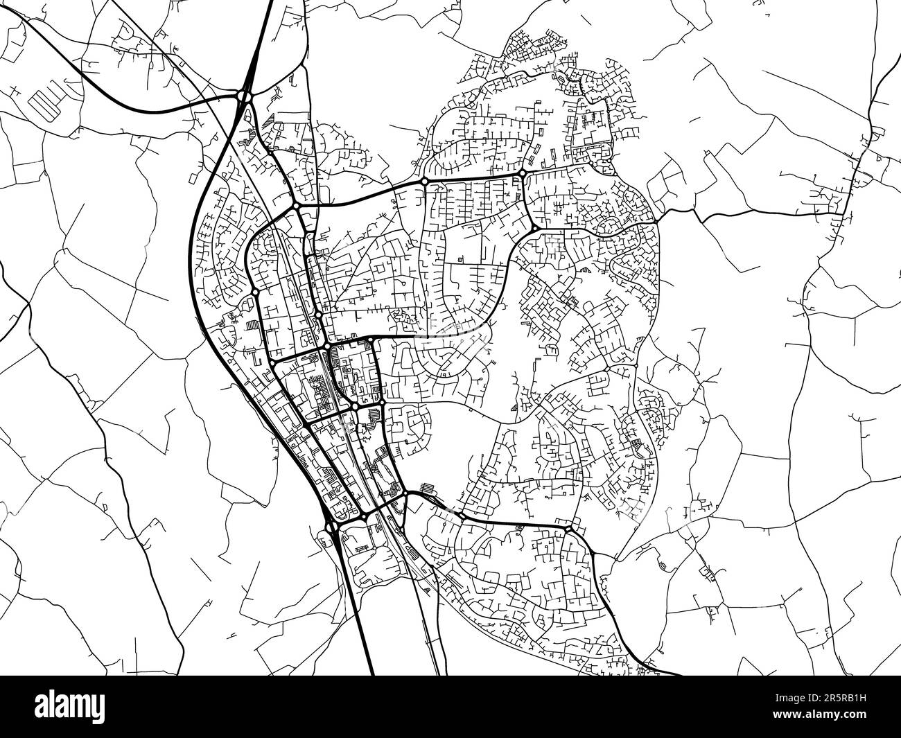 Carte routière de la ville de Stevenage au Royaume-Uni sur fond blanc. Banque D'Images