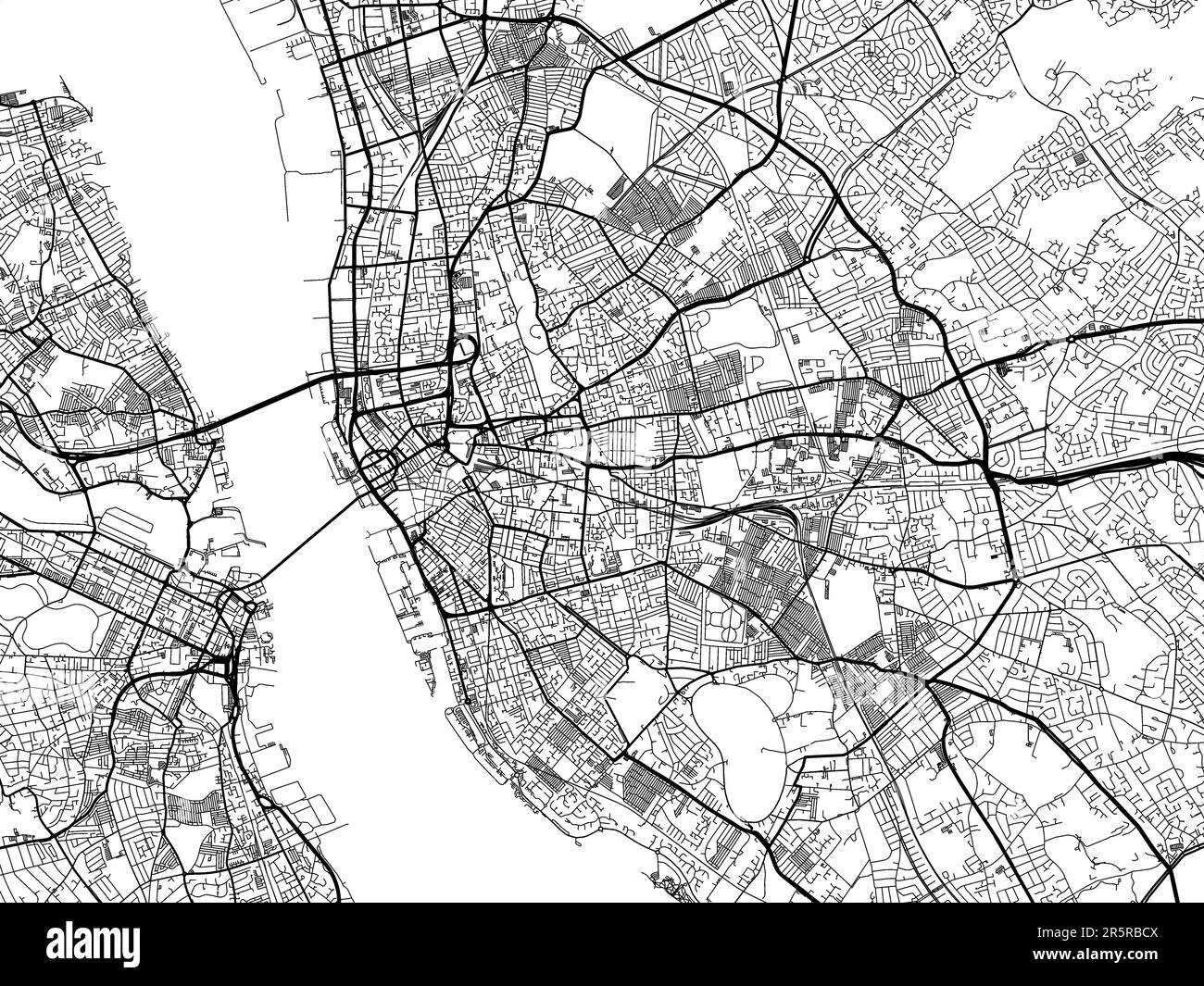 Carte routière de la ville de Liverpool au Royaume-Uni sur fond blanc. Banque D'Images