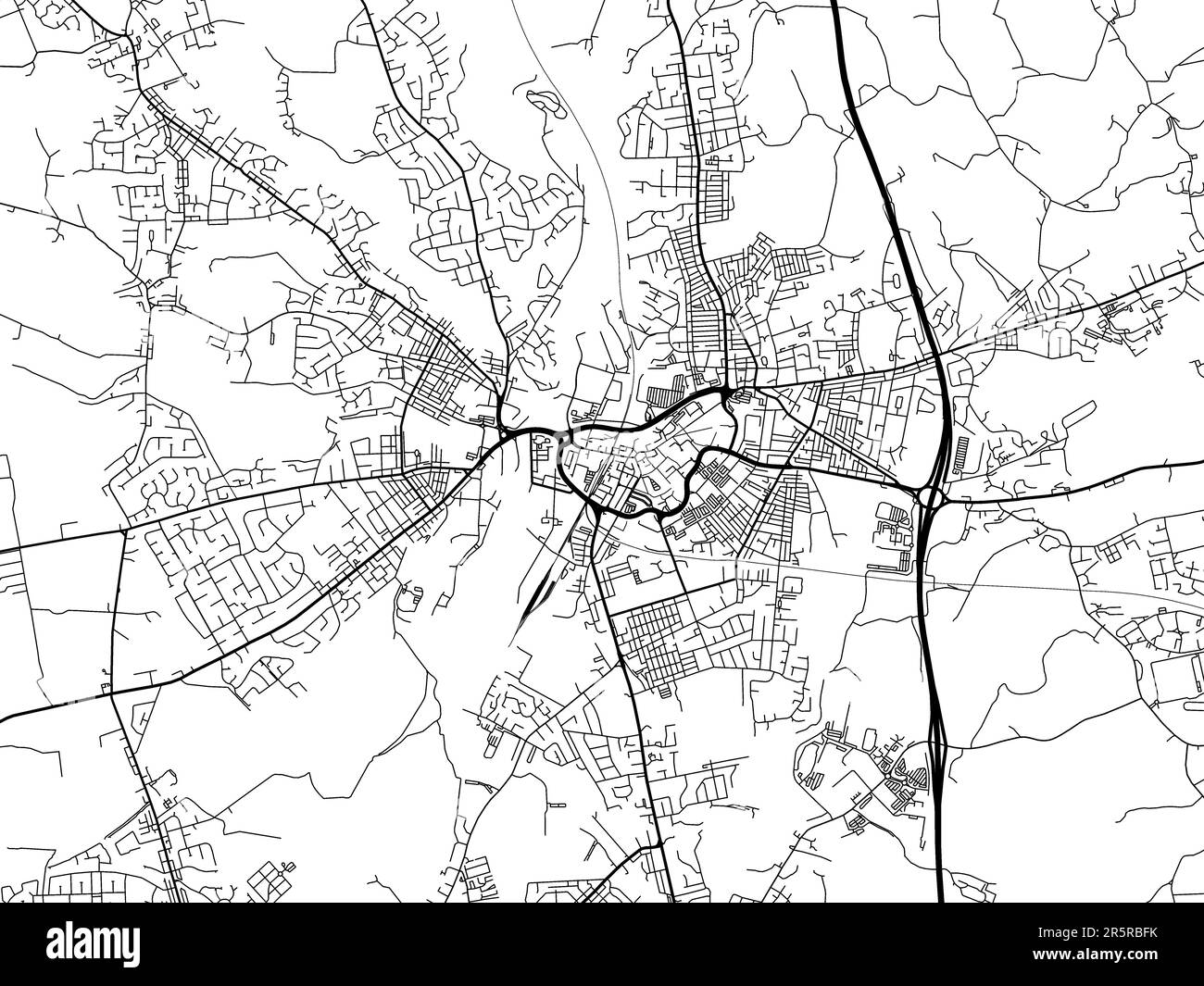 Carte routière de la ville de Bury au Royaume-Uni sur fond blanc. Banque D'Images