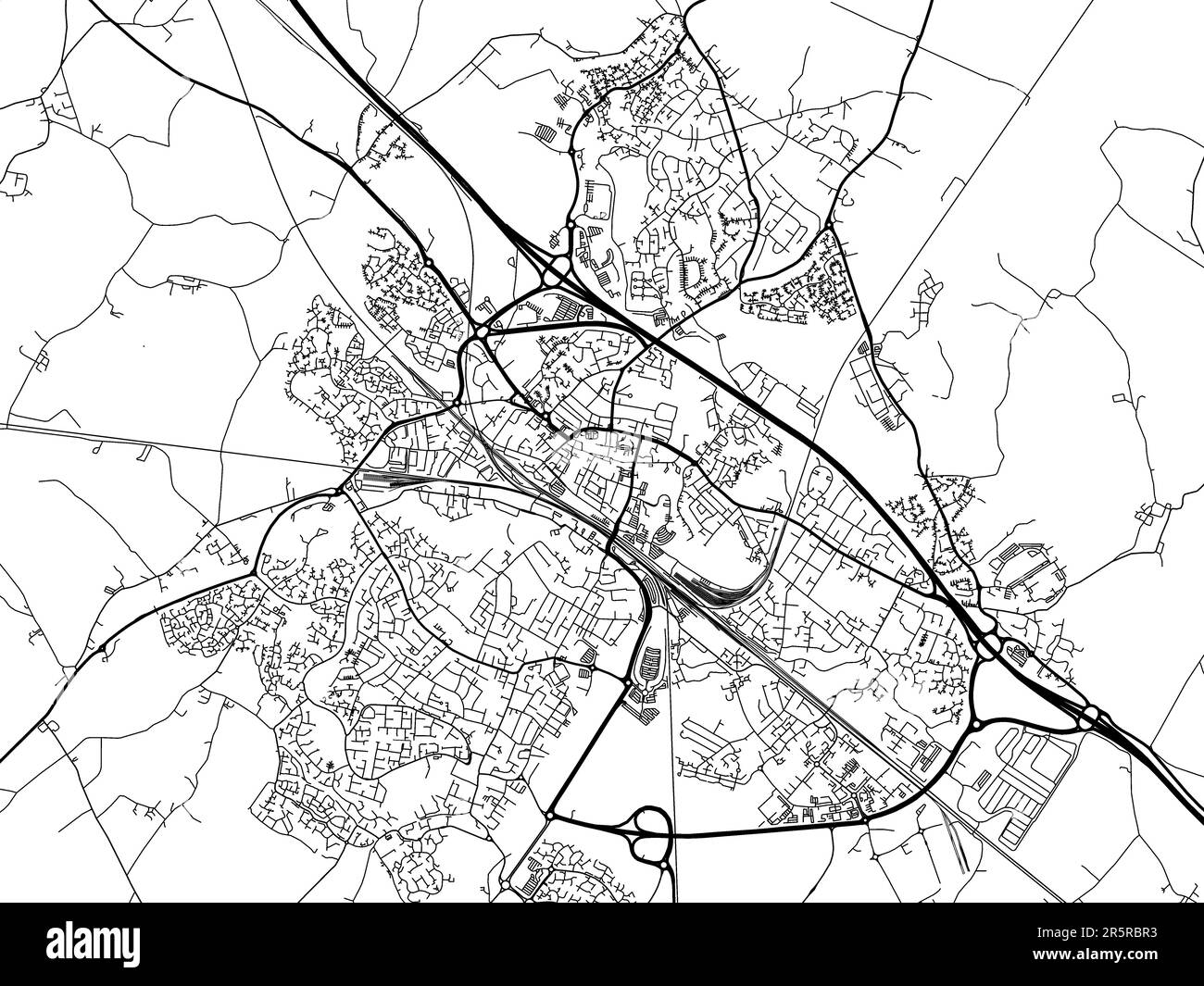 Carte routière de la ville d'Ashford au Royaume-Uni sur fond blanc. Banque D'Images