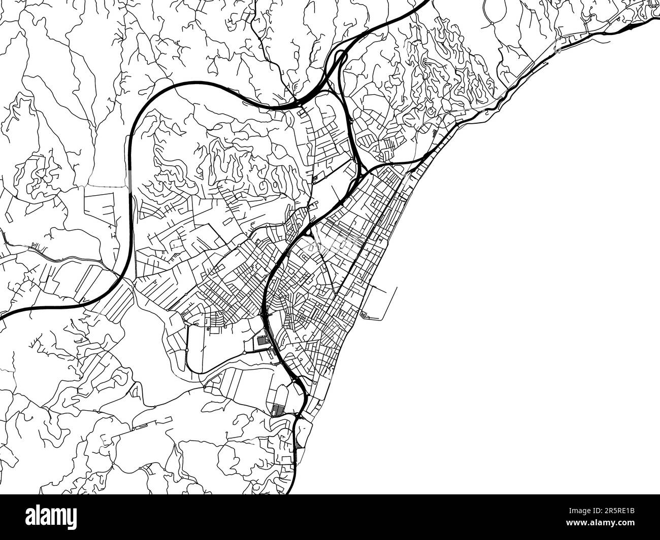Carte routière vectorielle de la ville de Fuengirola en Espagne sur fond blanc. Banque D'Images