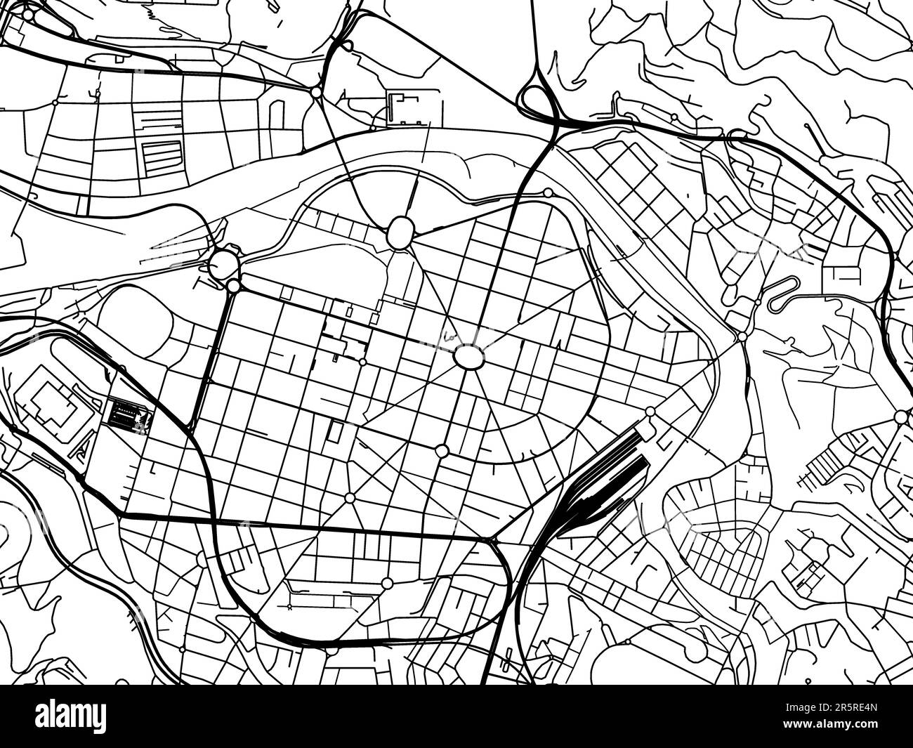 Carte routière vectorielle de la ville de Bilbao Centro en Espagne sur fond blanc. Banque D'Images