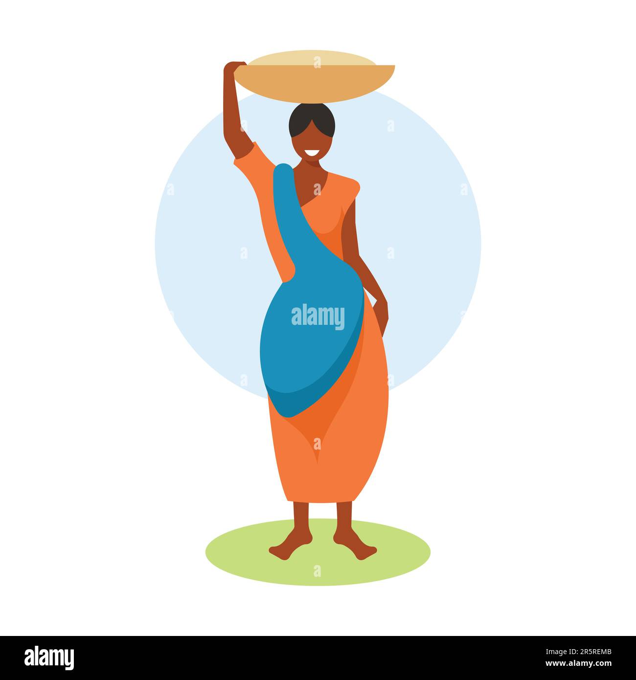 Femme africaine avec un plateau entre ses mains. Illustration vectorielle plate. Illustration de Vecteur