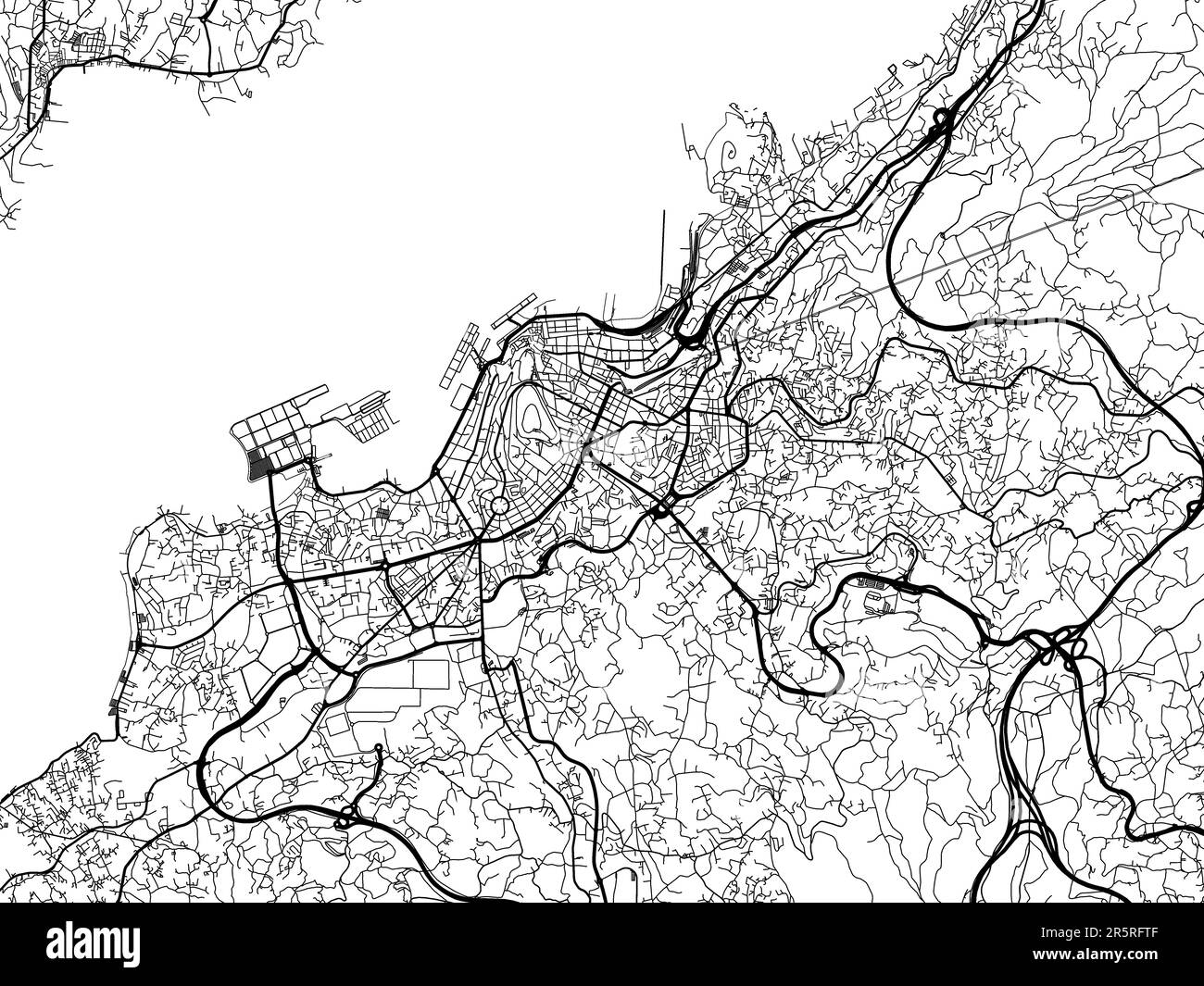 Carte routière vectorielle de la ville de Vigo en Espagne sur fond blanc. Banque D'Images